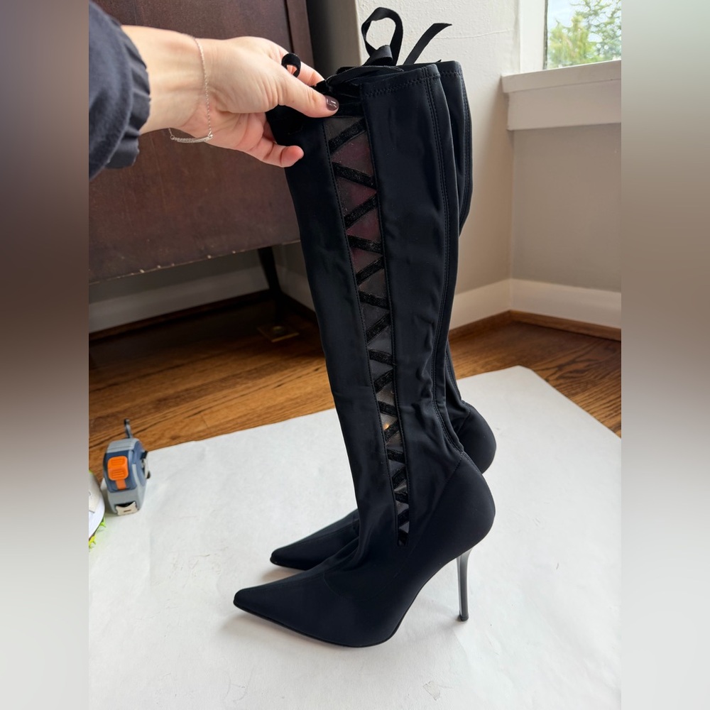 Casadei Stiletto Black Heeled Boots with Cutout Design